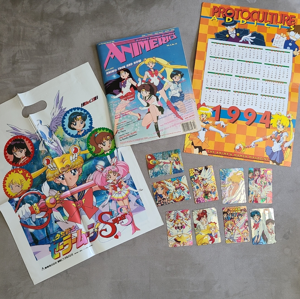 90s Sailor Moon Mag, Laser Stickers,& Plastic Bag
